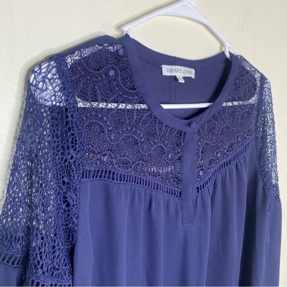 Heartloom Navy Blue Long Sleeve Blouse Cutout Pattern Size Medium - Picture 3 of 11